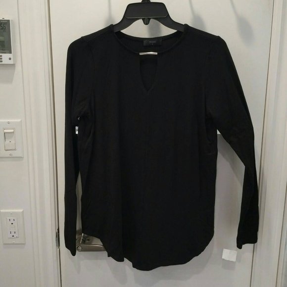 NEW Black Long-Sleeve Softly-Draped Knit Top, Keyhole Neck, Small - Picture 3 of 5